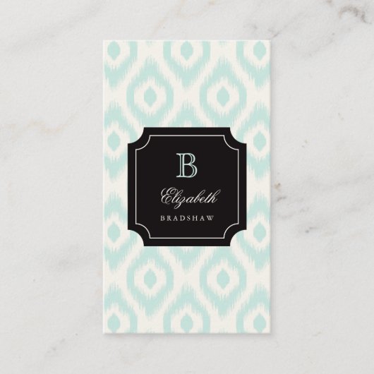 Stylish Chic Mint Ivory Diamond Ikat Monogram Visitekaartje (Voorkant)