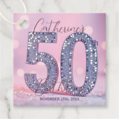 Stylish Chic Pink and Silver Sequin 50th Birthday Bedankjes Labels (Voorkant)