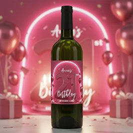 Stylish Chic Vibrant Pink Neon Arch 21st Birthday Wijn Etiket