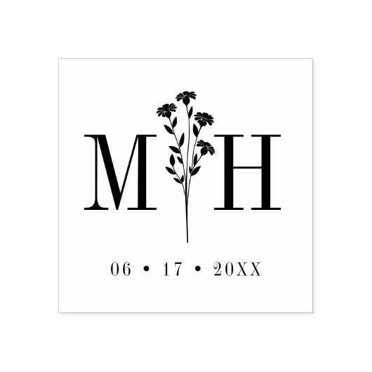Stylish Chic Wedding Wildflowers Initials Monogram Rubberstempel (Afrduk)