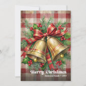 Stylish Christmas bells classic holly berries card Feestdagenkaart (Voorkant)