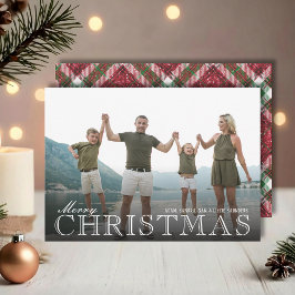 Stylish Christmas Plaid Photo Feestdagenkaart