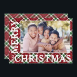 Stylish Christmas Plaid Photo Feestdagenkaart<br><div class="desc">Christmas photo cards feature your favorite photo on a beautiful Christmas holiday sparkly plaid with Merry Christmas and the year on the front and your personal greeting and names on the back.</div>