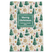Stylish Christmas trees gift bag earthy tones Medium Cadeauzakje (Voorkant)