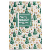 Stylish Christmas trees gift bag earthy tones Medium Cadeauzakje (Achterkant)