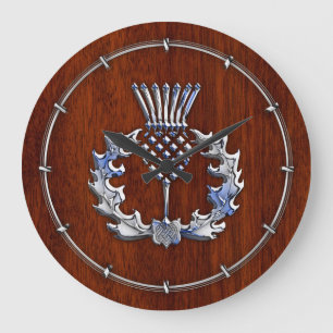 Stylish Chrome en Mahogany Wood Scottish Thistle Grote Klok