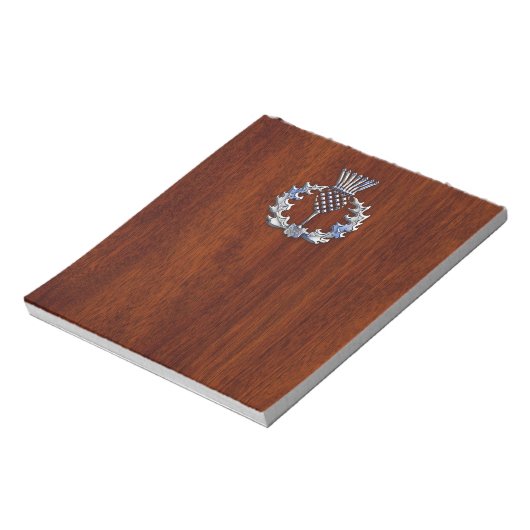 Stylish Chrome en Mahogany Wood Scottish Thistle Notitieblok (Linkerzijde)