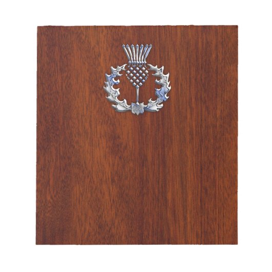 Stylish Chrome en Mahogany Wood Scottish Thistle Notitieblok (Voorkant)