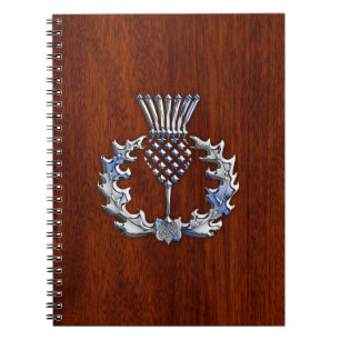 Stylish Chrome en Mahogany Wood Scottish Thistle Notitieboek