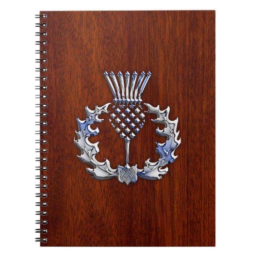 Stylish Chrome en Mahogany Wood Scottish Thistle Notitieboek (Voorkant)