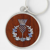 Stylish Chrome en Mahogany Wood Scottish Thistle Sleutelhanger (Voorkant)