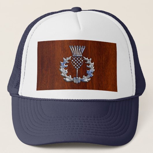 Stylish Chrome en Mahogany Wood Scottish Thistle Trucker Pet (Voorkant)