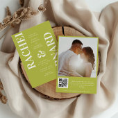 Stylish Citrus Green Typography QR Code Wedding Kaart