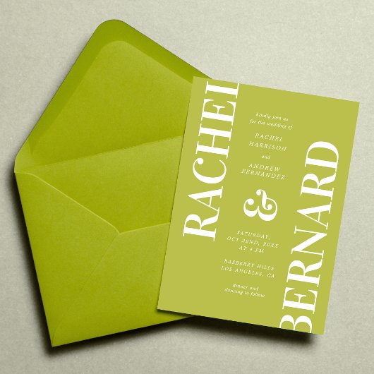 Stylish Citrus Green Typography QR Code Wedding Kaart