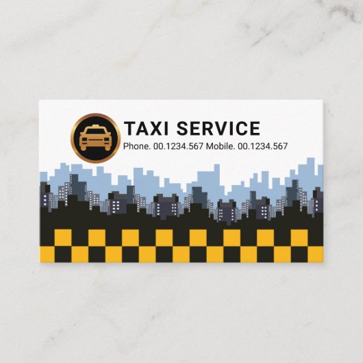 Stylish City Skyline Yellow Taxi Check Boxes Visitekaartje (Voorkant)