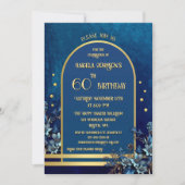 Stylish Classic Blue Gold Floral Birthday Kaart (Voorkant)