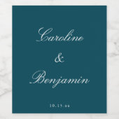 Stylish Classic Script Elegant Wedding Custom Teal Wijn Etiket (Enkel label)