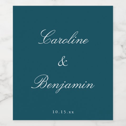Stylish Classic Script Elegant Wedding Custom Teal Wijn Etiket (Enkel label)