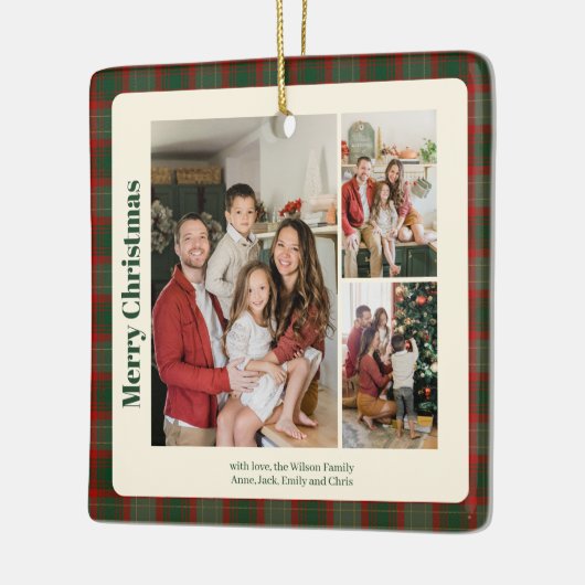 Stylish Classy Plaid 3 photos Christmas  Keramisch Ornament (Links)