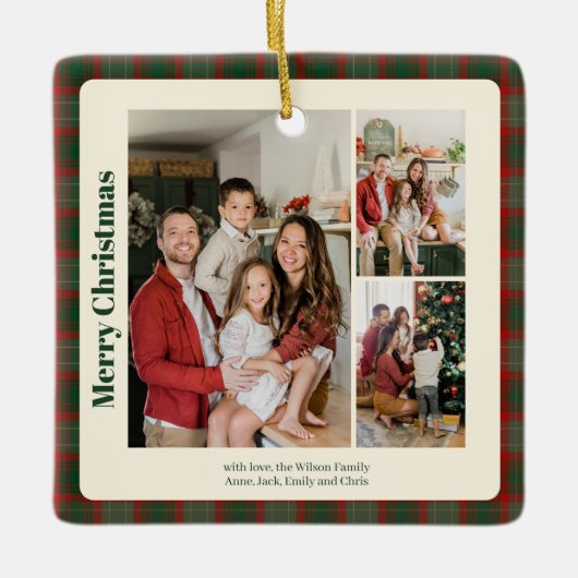 Stylish Classy Plaid 3 photos Christmas Keramisch Ornament (Voorkant)