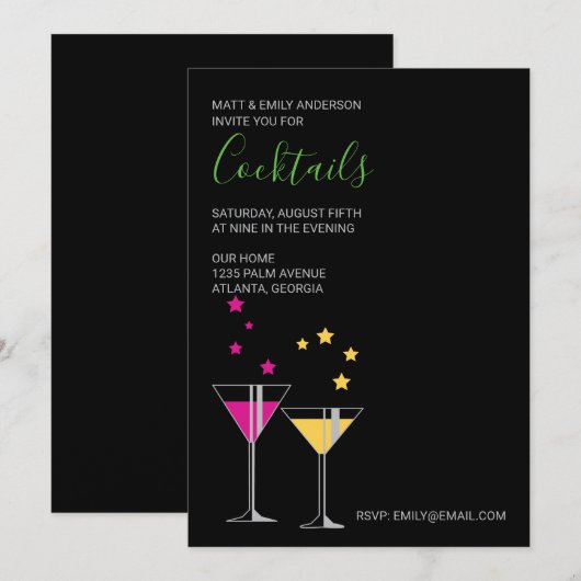Stylish Cocktail Party Invitation Kaart (Voorkant / Achterkant)