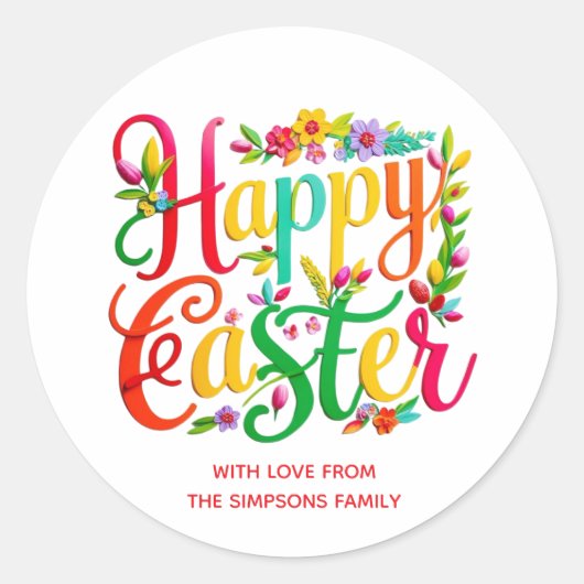 Stylish Colorful Floral Happy Easter Ronde Sticker (Voorkant)