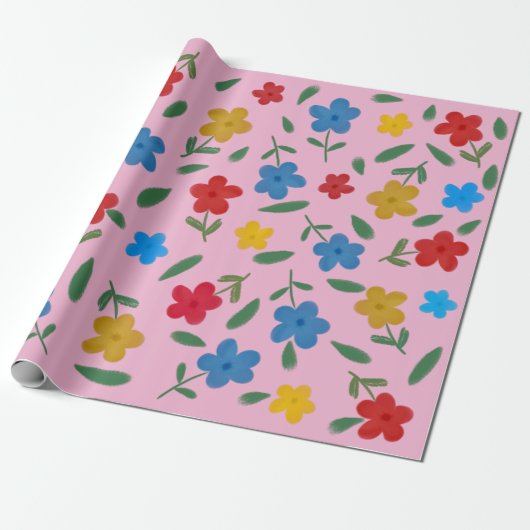 STYLISH COLORFUL FLOWERS PATTERN CADEAUPAPIER (Uitgerold)