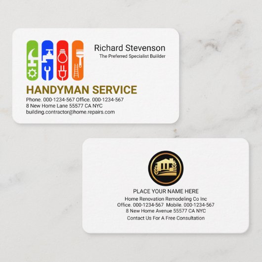 Stylish Construction Handyman Tools Tab Visitekaartje (Voorkant / Achterkant)