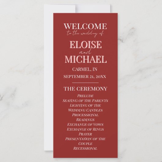 Stylish Contemporary Pink and Red Ceremony Program (Voorkant)