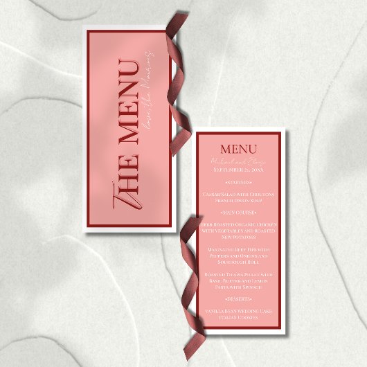 Stylish Contemporary Pink and Red Wedding Menu