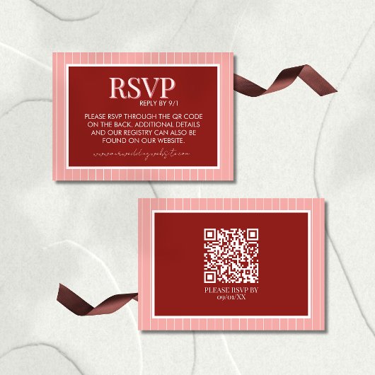 Stylish Contemporary Pink and Red Wedding RSVP Kaartje
