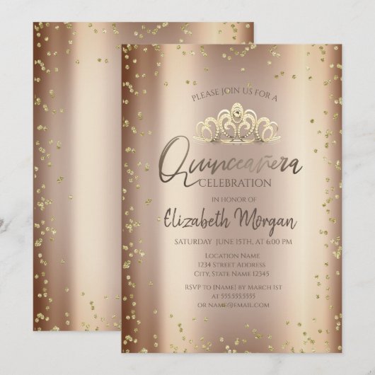 Stylish Cool Tiara, Diamonds Cooper Quinceañera Kaart (Voorkant / Achterkant)