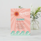 Stylish Cool Waves Pink Sun Summer Party nodigt ui Kaart (Staand voorkant)