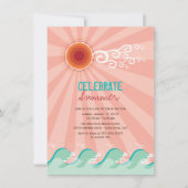 Stylish Cool Waves Pink Sun Summer Party nodigt ui Kaart (Voorkant)