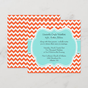 Stylish Coral & Aquamarine Wedding Invitation Kaart