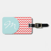 Stylish Coral Chevron en Monogram Bagagelabel (Voorkant horizontaal)