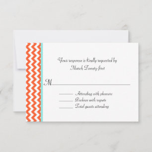 Stylish Coral Chevron Wedding RSVP Kaart