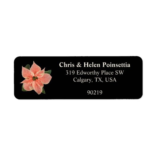Stylish Coral Poinsettia Black Address Label (Voorkant)