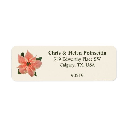 Stylish Coral Poinsettia Cream Address Etiket (Voorkant)