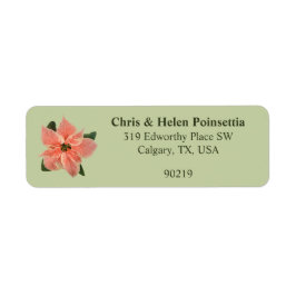 Stylish Coral Poinsettia Green Address Label
