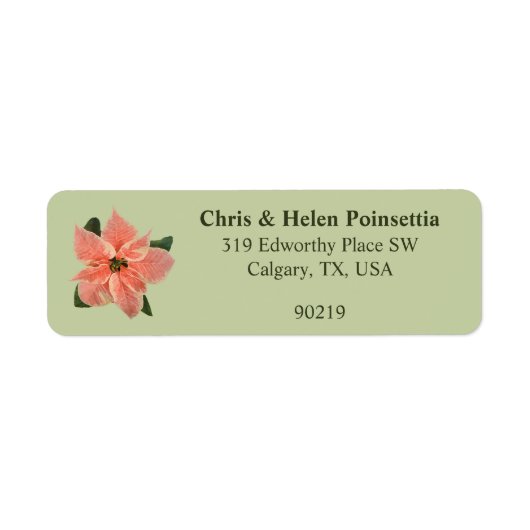 Stylish Coral Poinsettia Green Address Label (Voorkant)