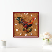 Stylish Country Rooster Kitchen Vierkante Klok (Huis)
