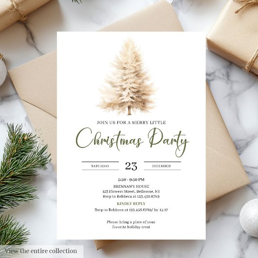 Stylish Cozy Sage Neutral Ivory Christmas Party Kaart
