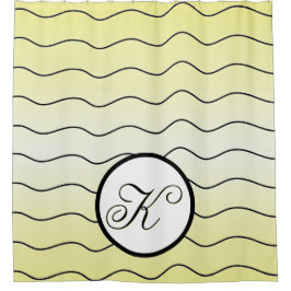 Stylish Creamy Citrus Yellow Abstract Line Art Douchegordijn