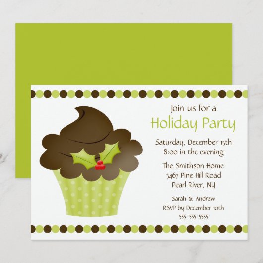 Stylish Cupcake Holiday Party Invitation Kaart (Voorkant / Achterkant)