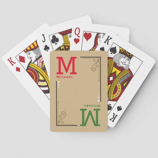 stylish custom initials - personalized red green pokerkaarten (Achterkant)