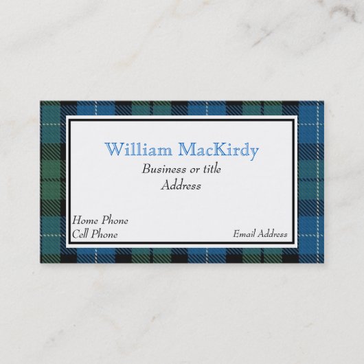 Stylish Custom MacKirdy Scottish Tartan Pset Visitekaartje (Voorkant)