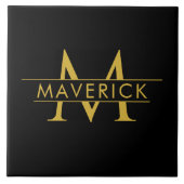 Stylish Custom Name Monogram Black Tegeltje (Voorkant)