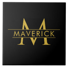 Stylish Custom Name Monogram Black Tegeltje