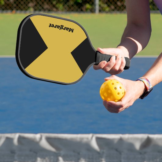 Stylish Custom Named Metallic Gold with Black Pickleball Paddle (Insitu)